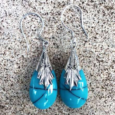 ER 01719 TQ-(HANDMADE 925 BALI SILVER EARRINGS WITH TURQUOISE)